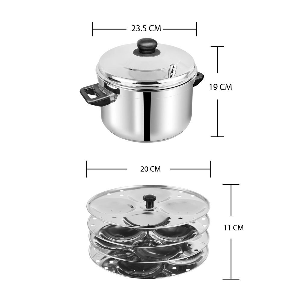 Vinod - Stainless Steel Idli Cooker With 4 Tier Idly Plate - Silver