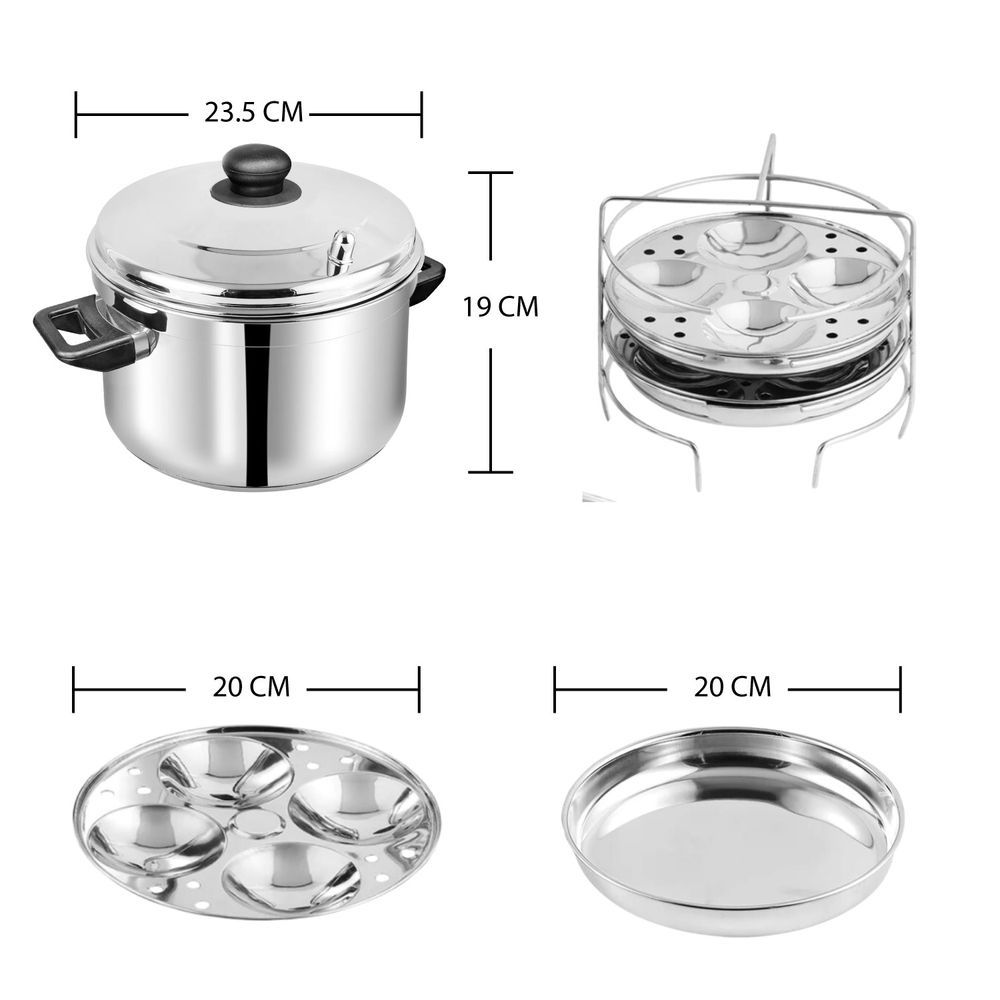 Vinod - Stainless Steel Multipurpose Pot With 3 Idly Stand - Silver