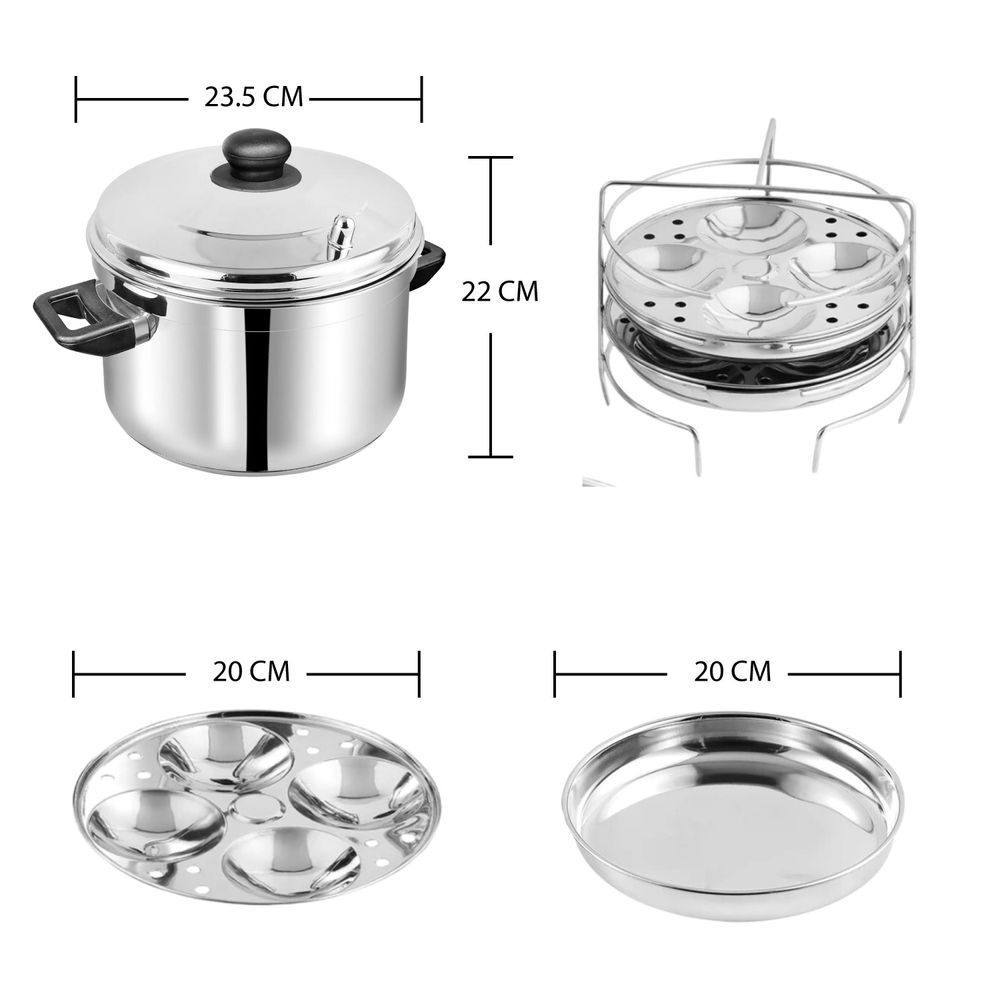 Vinod - Stainless Steel Multipurpose Pot With 4 Idly Stand - Silver