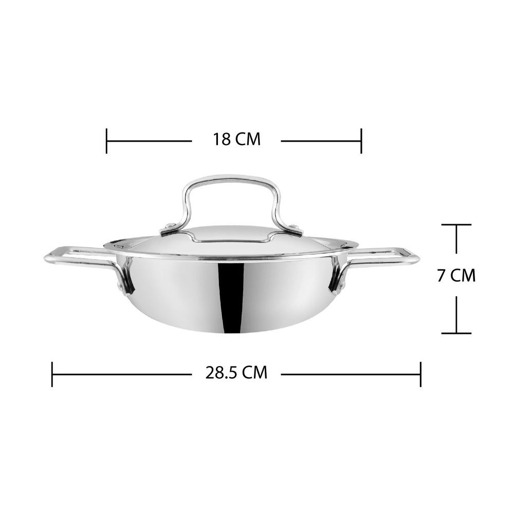 Vinod - Platinum Triply Stainless Steel Extra Deep kadai With Lid - 1.2 L