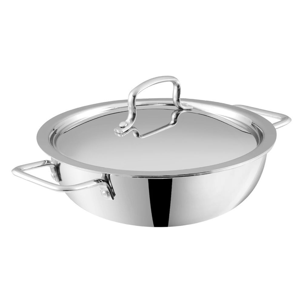 Vinod - Platinum Triply Stainless Steel Extra Deep Kadai With Lid - 3.2 L