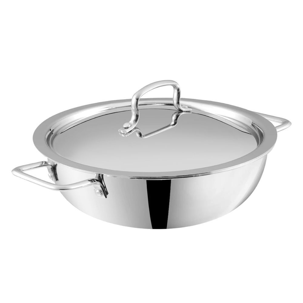 Vinod - Platinum Triply Stainless Steel Extra Deep Kadai With Lid - 3.7 L