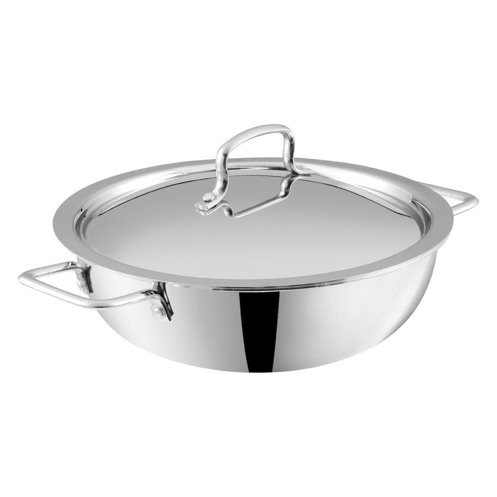 Vinod - Platinum Triply Stainless Steel Extra Deep Kadai With Lid - 4.8 L