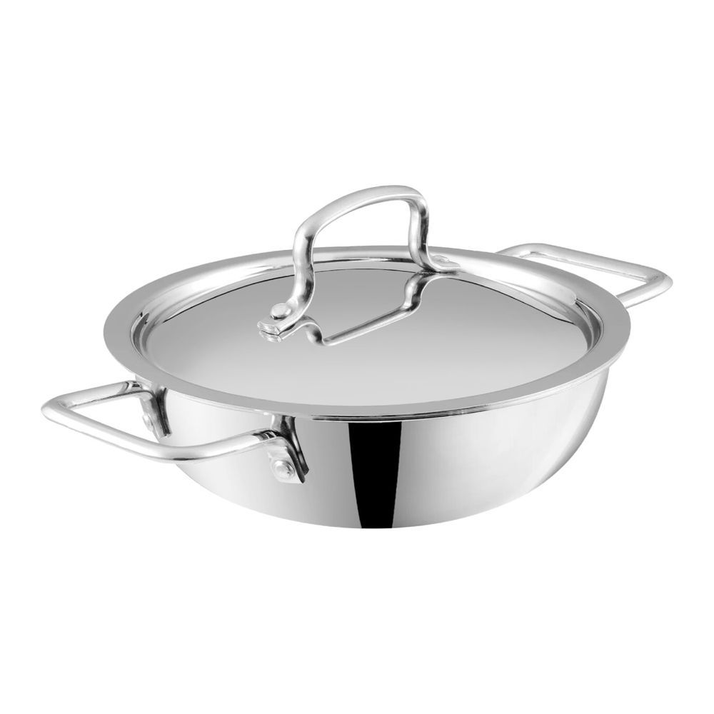 Vinod - Platinum Triply Stainless Steel Extra Deep Kadai With Lid - 1.5 L