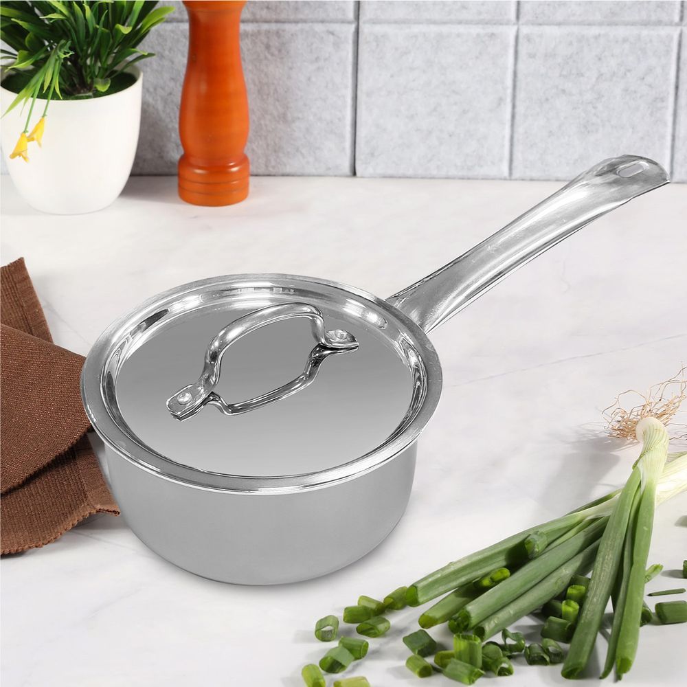 Vinod - Platinum Triply Stainless Steel Saucepan With Lid - 1.2 L