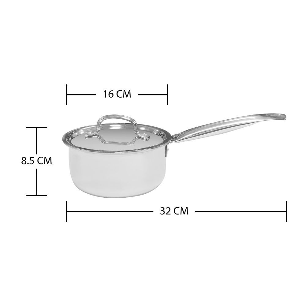 Vinod - Platinum Triply Stainless Steel Saucepan With Lid - 1.2 L