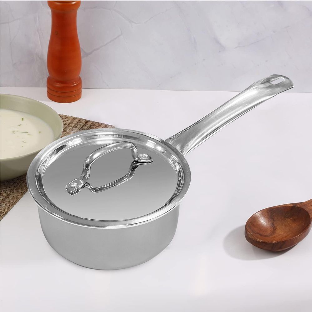 Vinod - Platinum Triply Stainless Steel Saucepan With Lid - 1.6 L