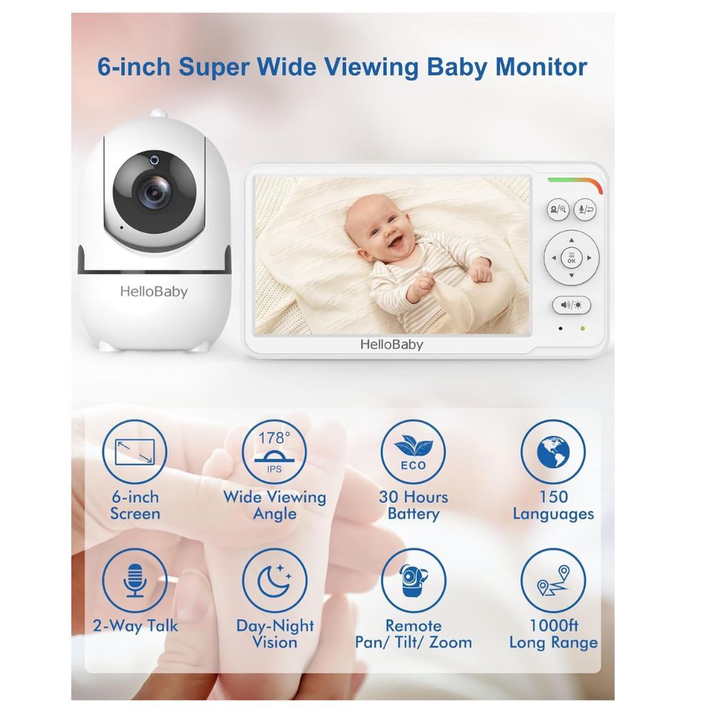 Hello Baby - 6 Inch IPS Screen - Portable Baby Video Monitor