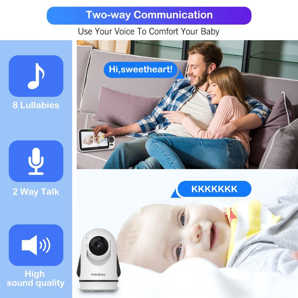 Hello Baby - 5.0-inch Color LCD Screen Video Baby Monitor W/ Remote Camera