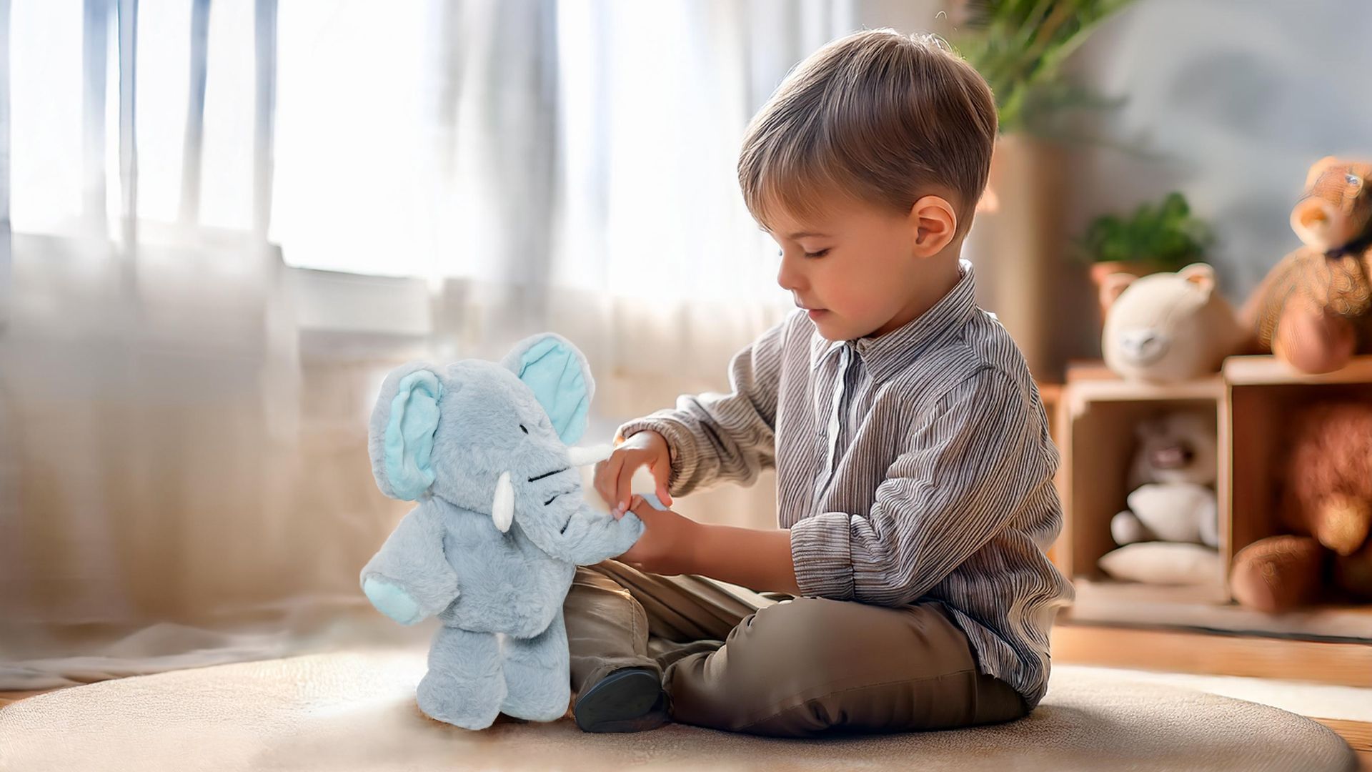 Toto Toys - Stuffed Elephant Plush Toy - Blue - 30 cm