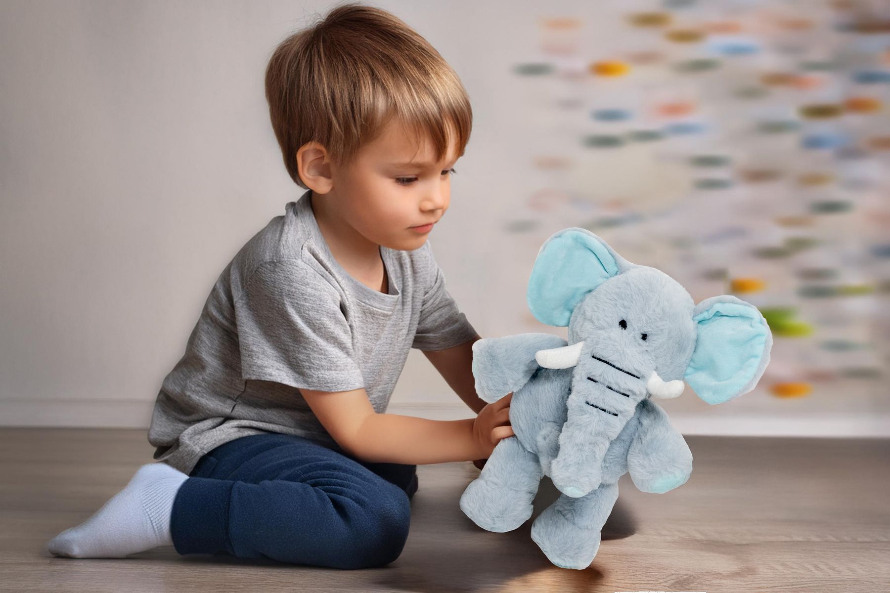 Toto Toys - Stuffed Elephant Plush Toy - Blue - 30 cm