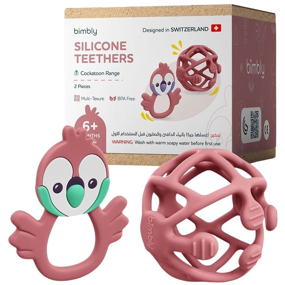 Bimbly - Baby Silicone Teethers Set - Pink - 2 Pcs