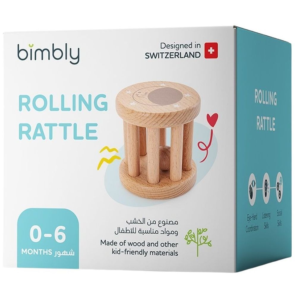 Bimbly - Wooden Rolling Rattle Toy - Beige