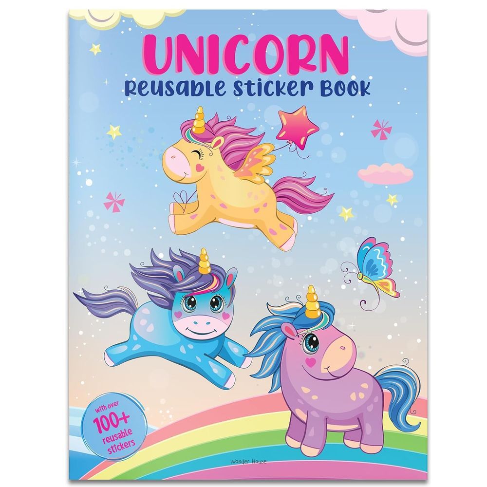 كتاب ملصقات Unicorn - قابلة لإعادة الاستخدام