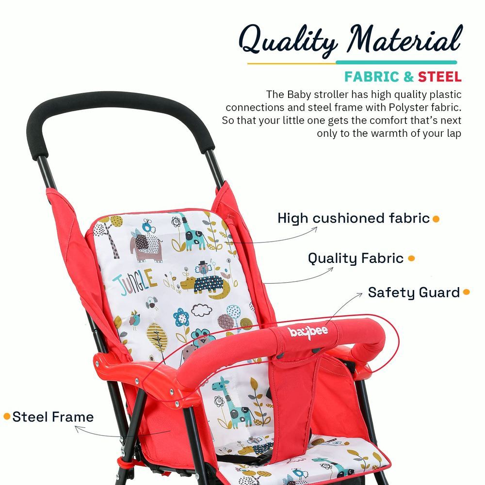 baybee - Lightweight Baby Stroller For Travel With Round Grip Handle - Red/Black