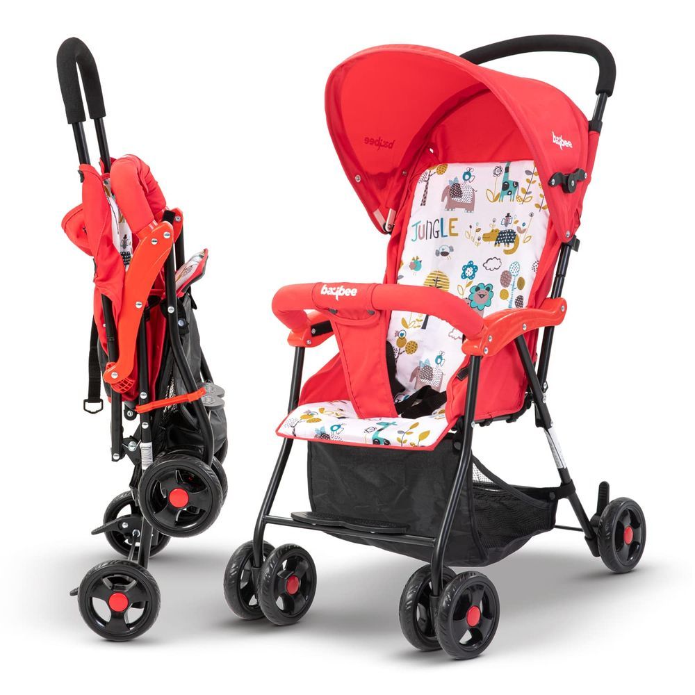 baybee - Lightweight Baby Stroller For Travel With Round Grip Handle - Red/Black