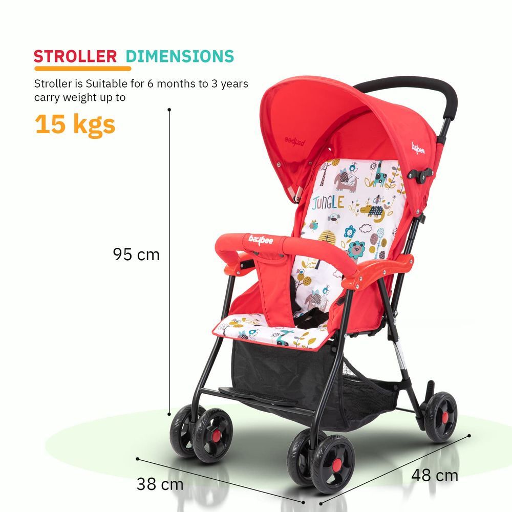 baybee - Lightweight Baby Stroller For Travel With Round Grip Handle - Red/Black