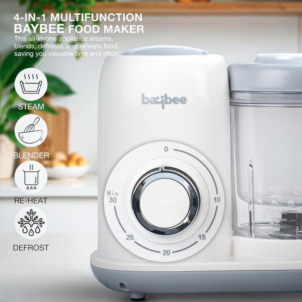 Baybee - Blendy 4-in-1 Electric Baby Food Processor With Steamer & Grinder - White