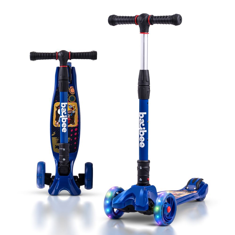 Baybee - Flash Foldable LED Kids Scooter - Dark Blue