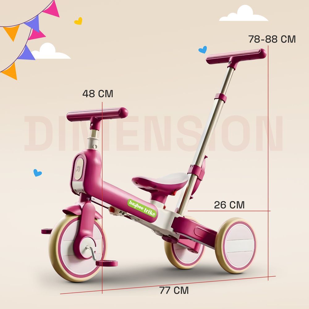 Baybee - Novak 4-In-1 Convertible Baby Tricycle - Pink