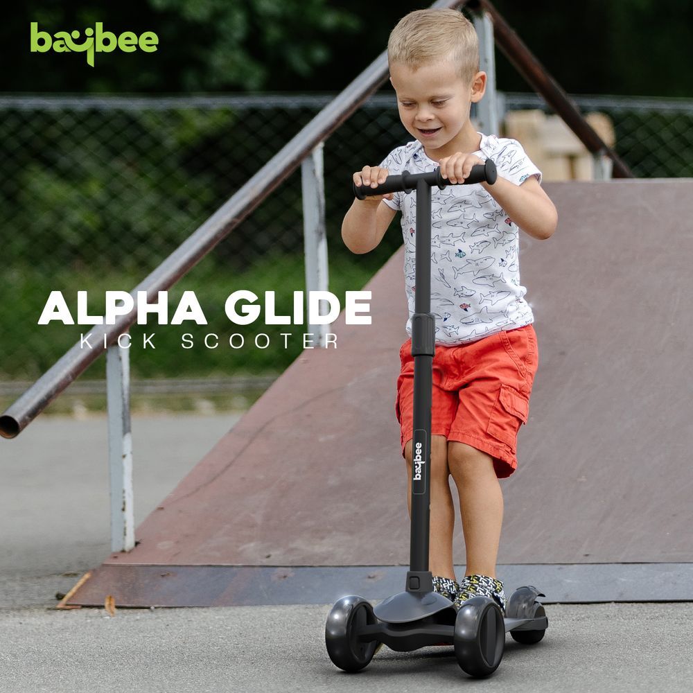 Baybee - Alpha Kids Scooter With LED PU Wheels - Black