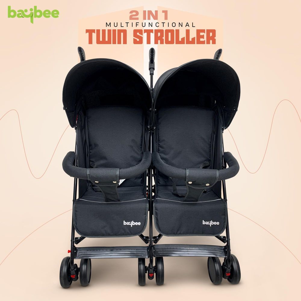 baybee - 2-In-1 Twin Baby Stroller With Wheel Lock And Parental Handle - Black