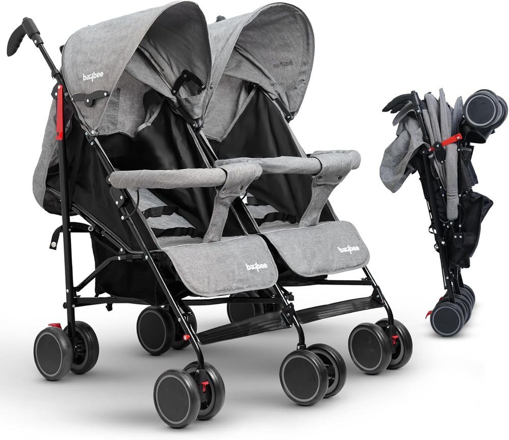 baybee - 2-In-1 Twin Baby Stroller With Wheel Lock And Parental Handle - Grey