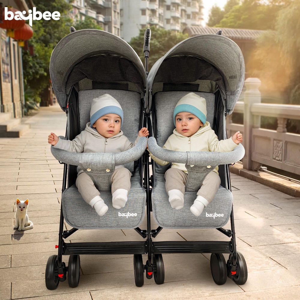 baybee - 2-In-1 Twin Baby Stroller With Wheel Lock And Parental Handle - Grey