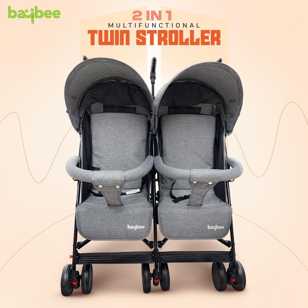 baybee - 2-In-1 Twin Baby Stroller With Wheel Lock And Parental Handle - Grey