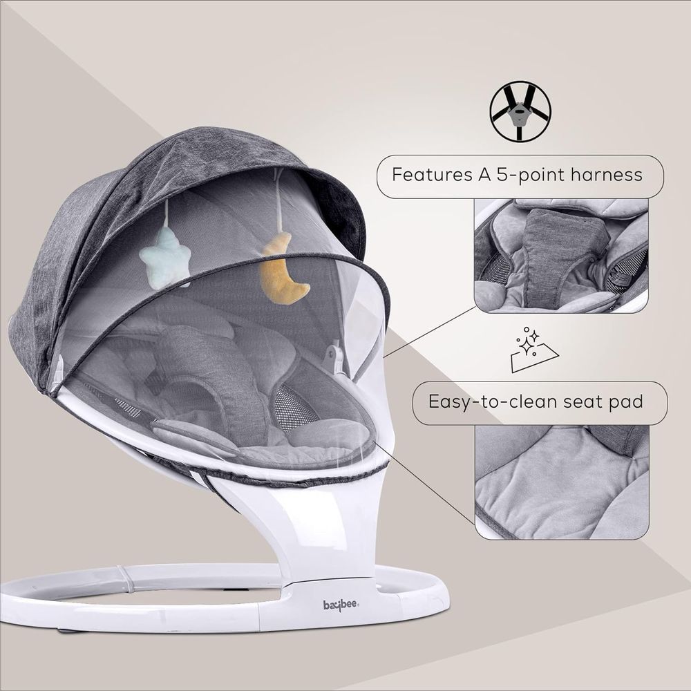 Baybee - Premium Automatic Electric Baby Swing Cradle - Grey