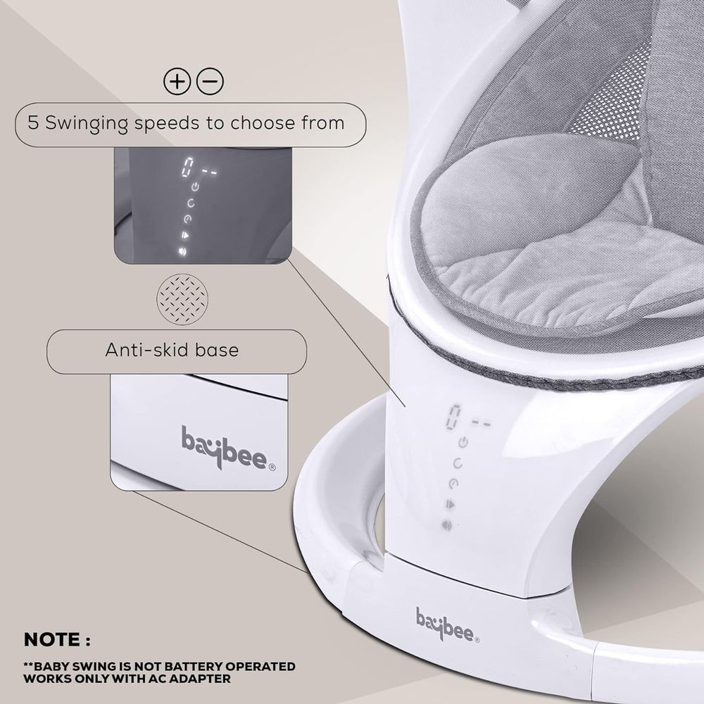 Baybee - Premium Automatic Electric Baby Swing Cradle - Grey