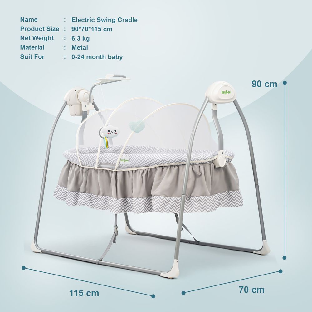 Baybee - Baby Wanda Electric Swing Cradle - Grey