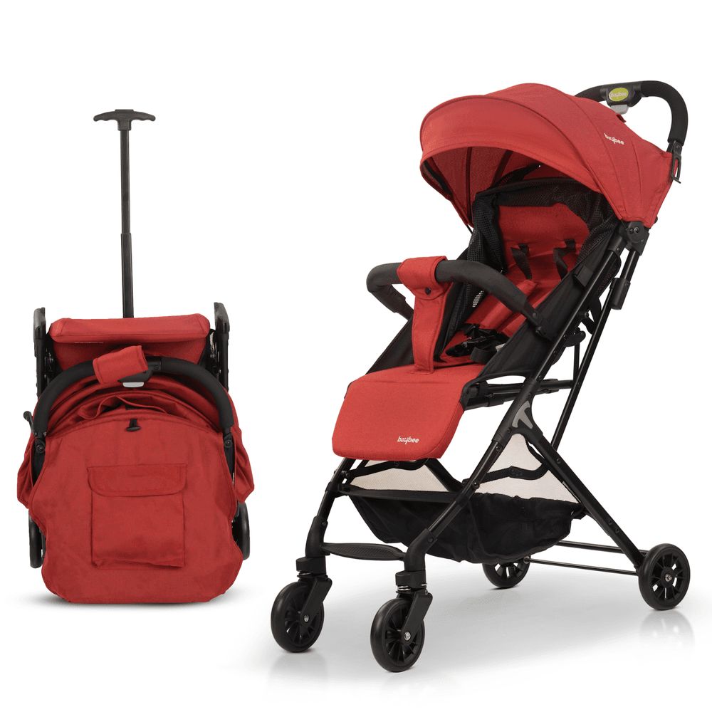 baybee - Foldable Baby Stroller Pram With Metal Frame And Parent Handle - Red