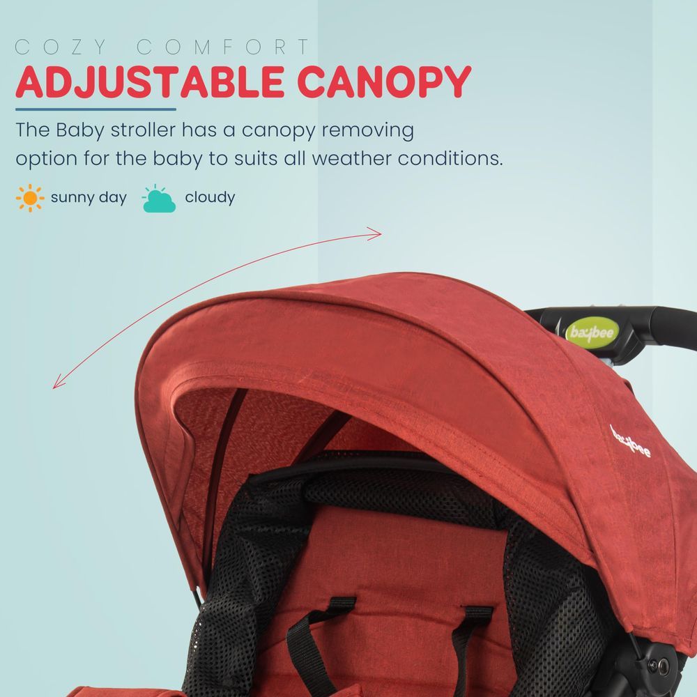 baybee - Foldable Baby Stroller Pram With Metal Frame And Parent Handle - Red