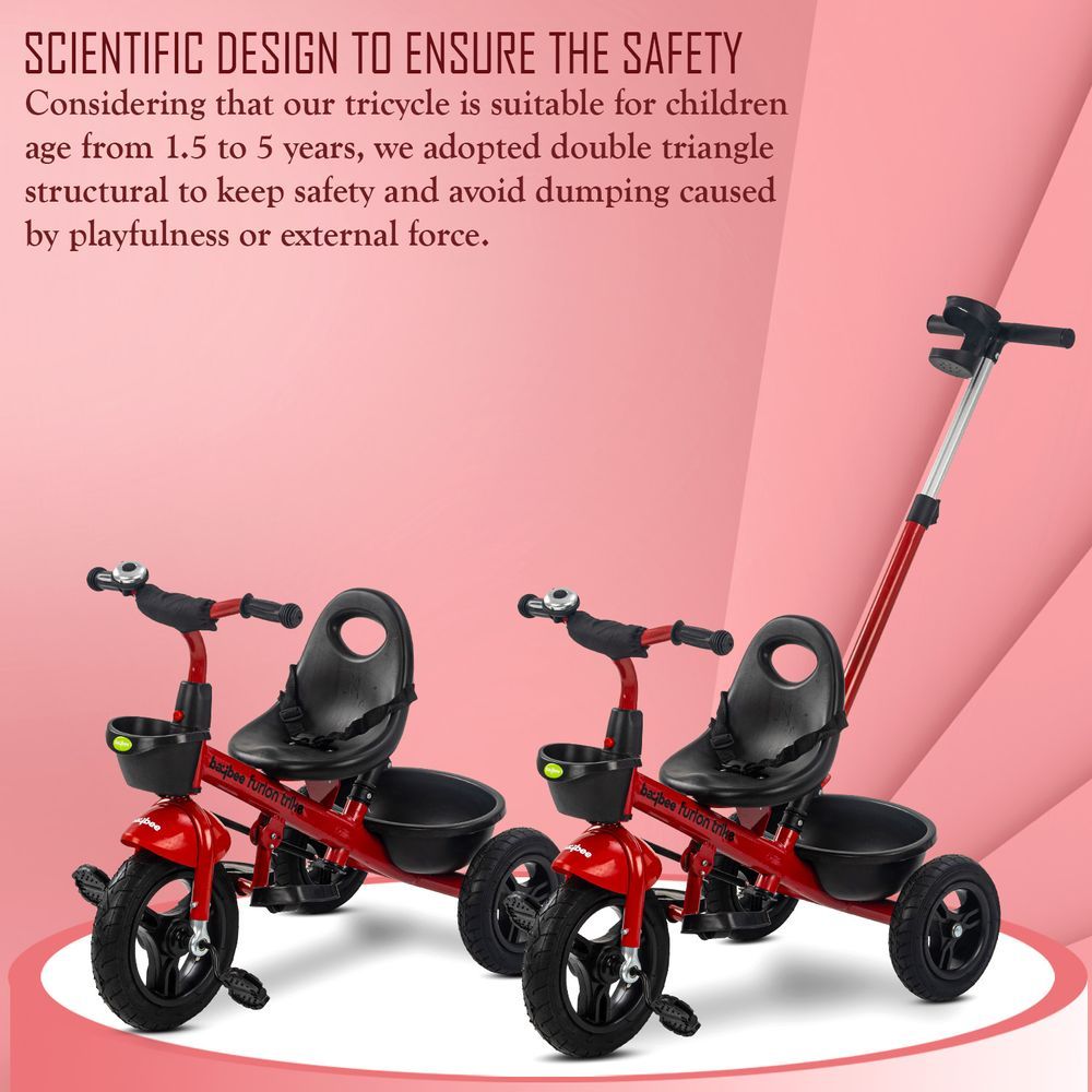 Baybee - 2-In-1 Convertible Baby Tricycle - Red