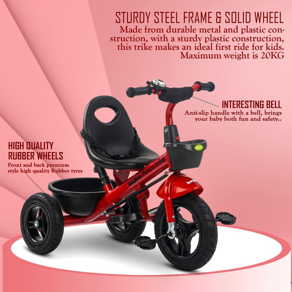 Baybee - 2-In-1 Convertible Baby Tricycle - Red