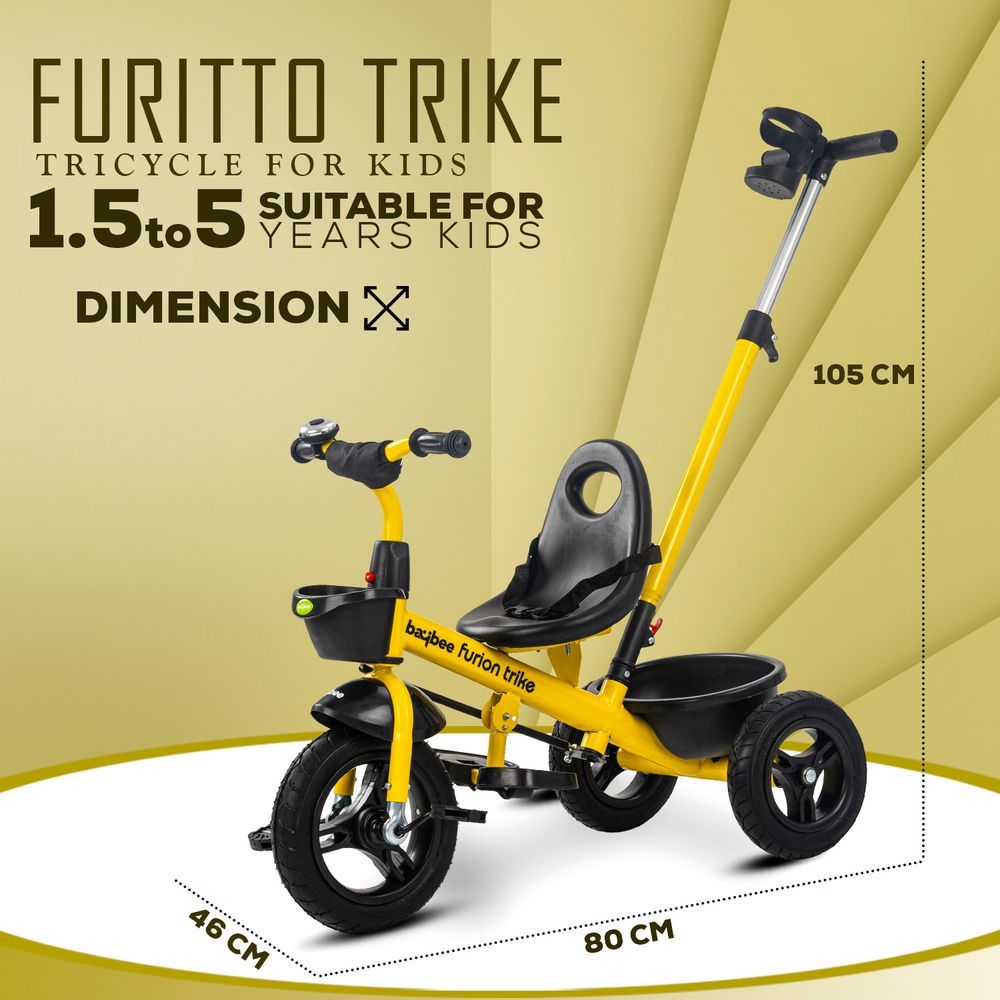 Baybee - 2-In-1 Convertible Baby Tricycle - Yellow