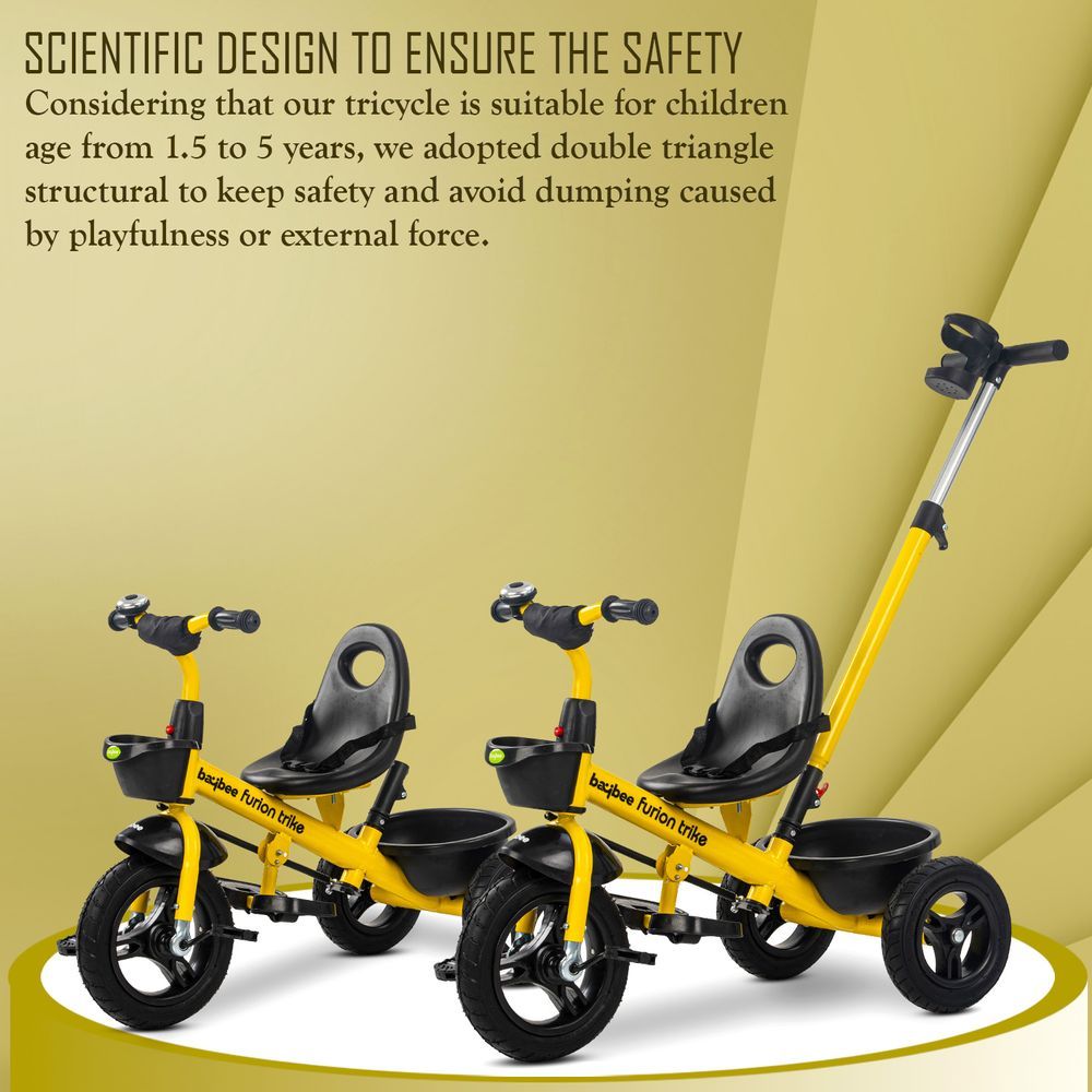 Baybee - 2-In-1 Convertible Baby Tricycle - Yellow