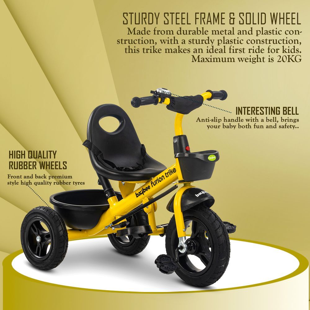 Baybee - 2-In-1 Convertible Baby Tricycle - Yellow