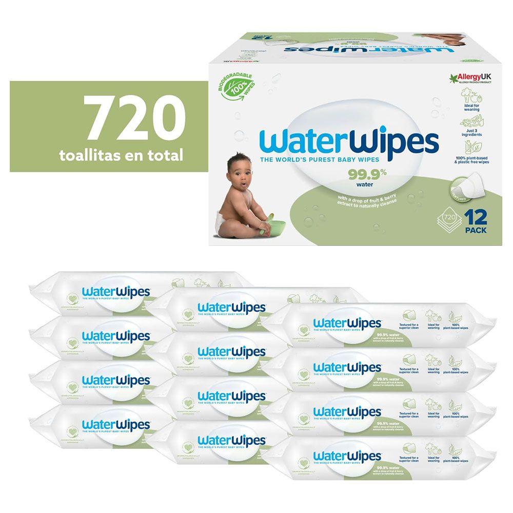 WaterWipes - Plastic-Free Textured Clean Unscented Wipes - Pack of 720