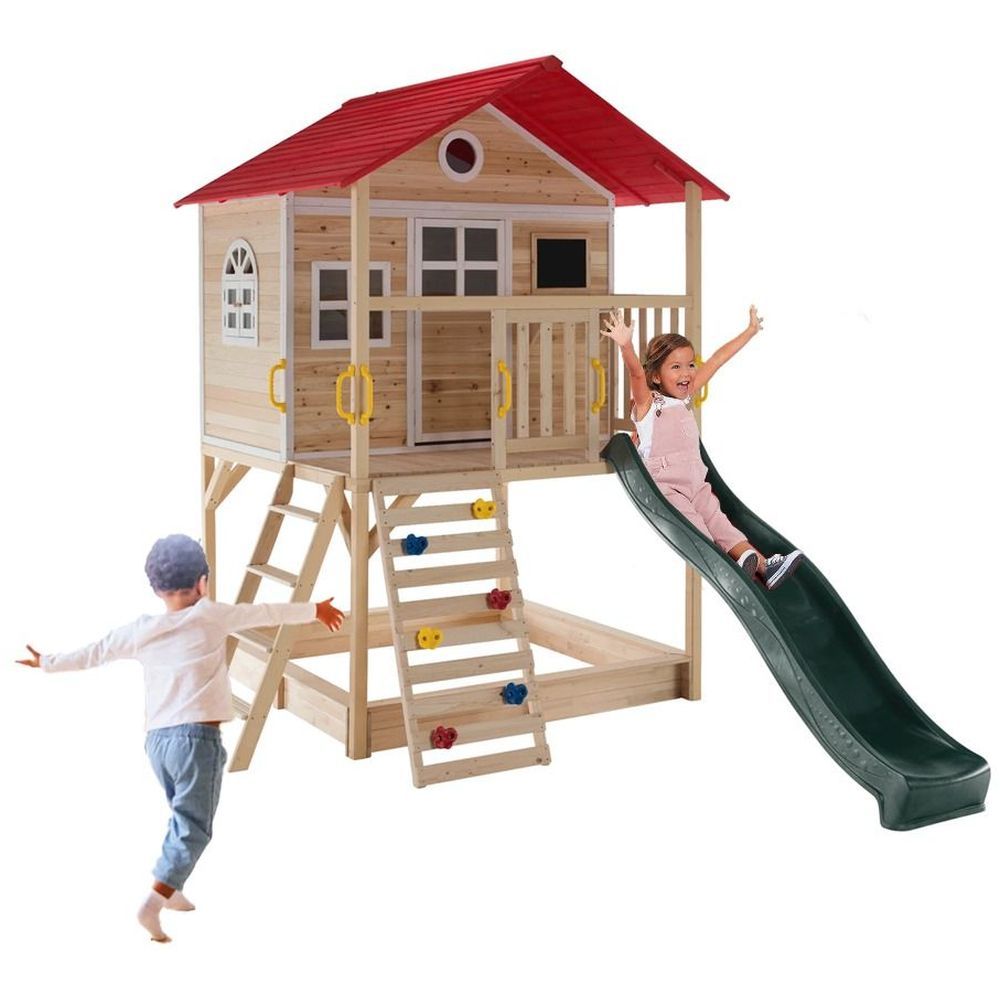 Megastar - Cubby Tubby Wooden Playhouse w/Slide And Climbing Wall