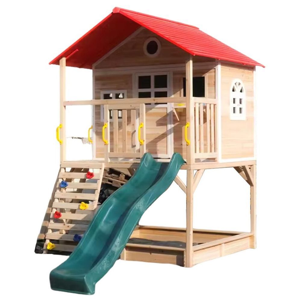 Megastar - Cubby Tubby Wooden Playhouse w/Slide And Climbing Wall