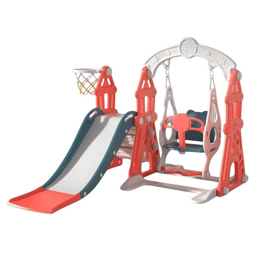 Megastar - 3-In-1 Slide w/Swing & Basketball Hoop Playset - Red