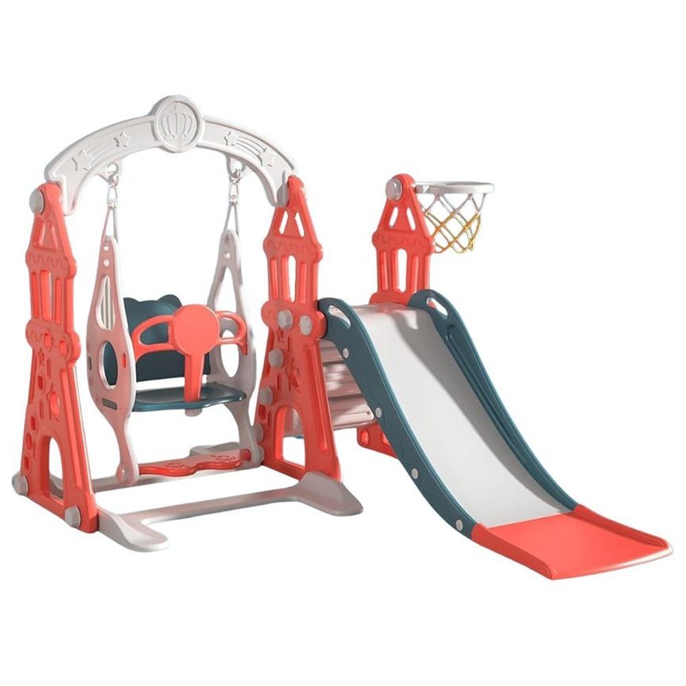 Megastar - 3-In-1 Slide w/Swing & Basketball Hoop Playset - Red