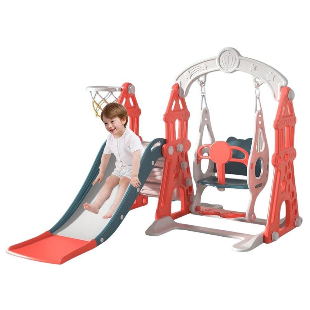 Megastar - 3-In-1 Slide w/Swing & Basketball Hoop Playset - Red