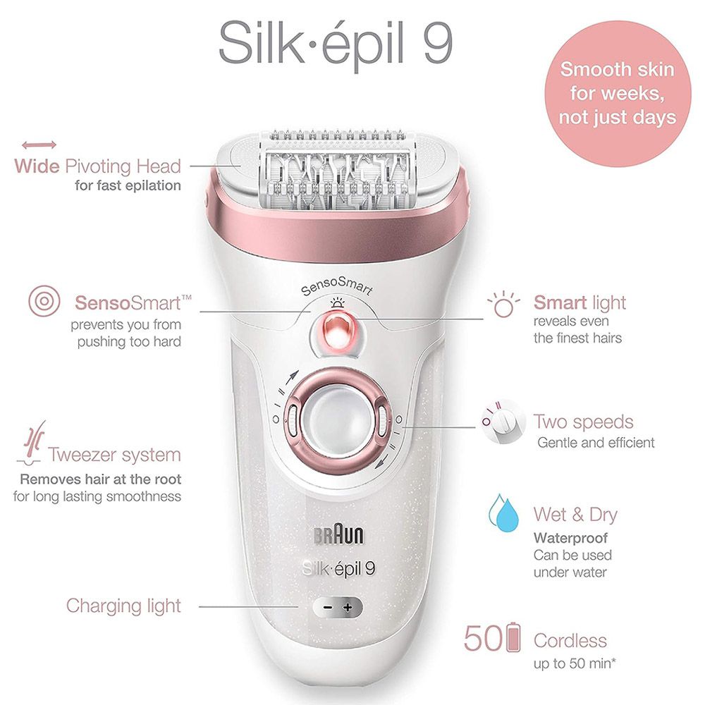 Braun - Silk-Epil 9 Epilator And Bikini Trimmer Kit - Rose Gold