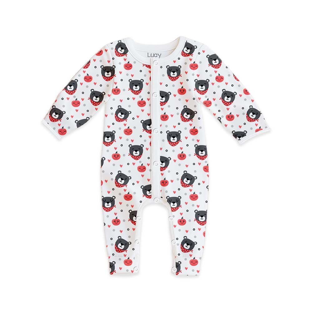 Luay - Bear Printed Full Sleeves Baby Romper - Multicolor