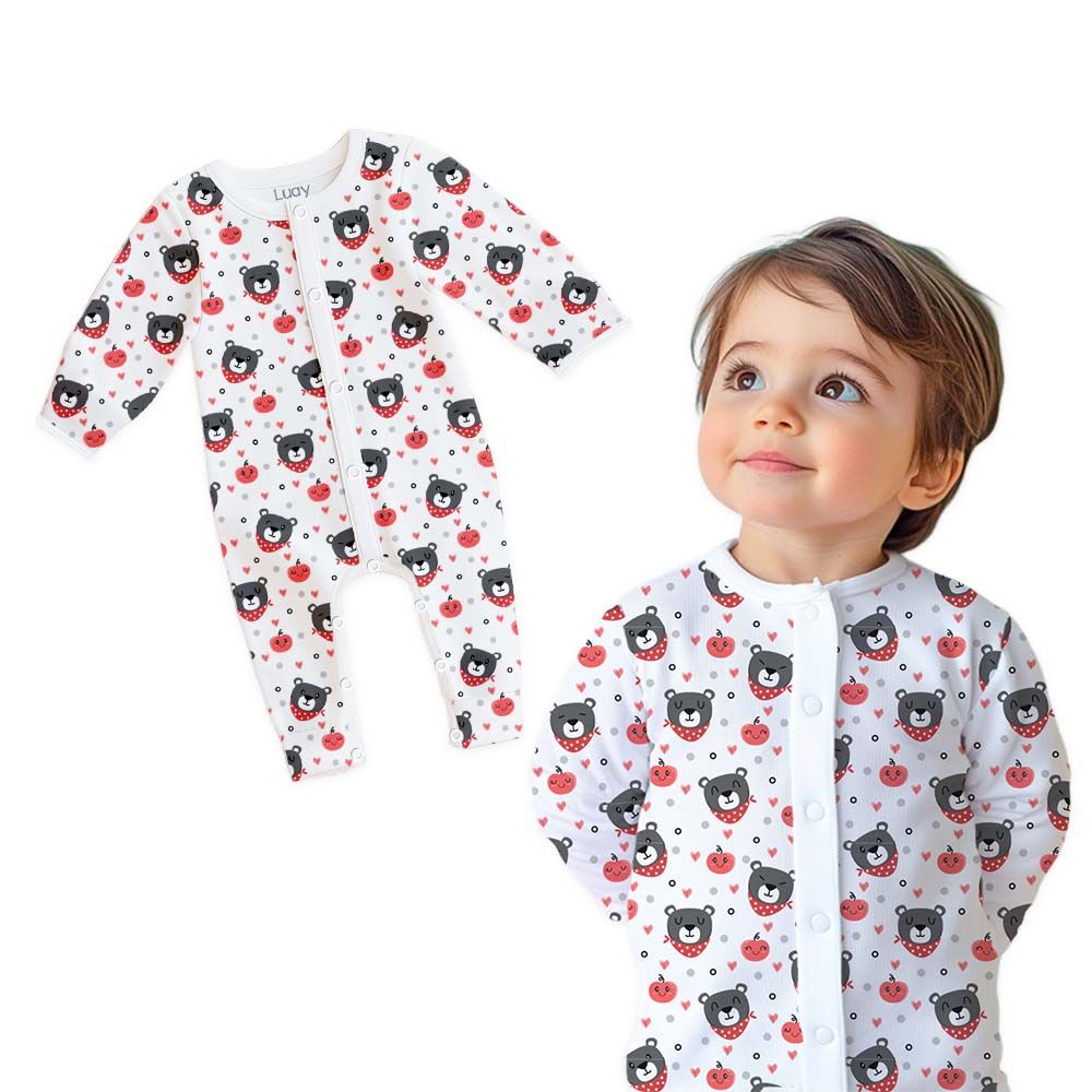 Luay - Bear Printed Full Sleeves Baby Romper - Multicolor