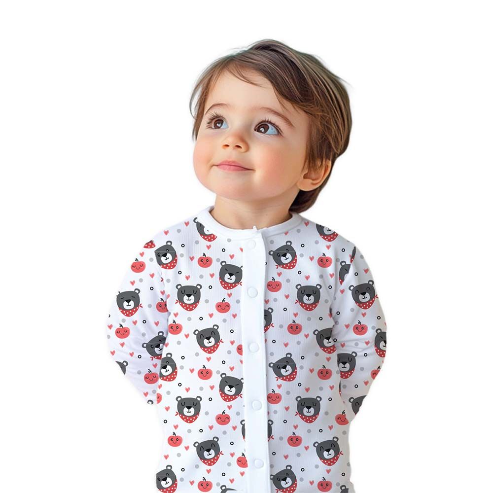 Luay - Bear Printed Full Sleeves Baby Romper - Multicolor