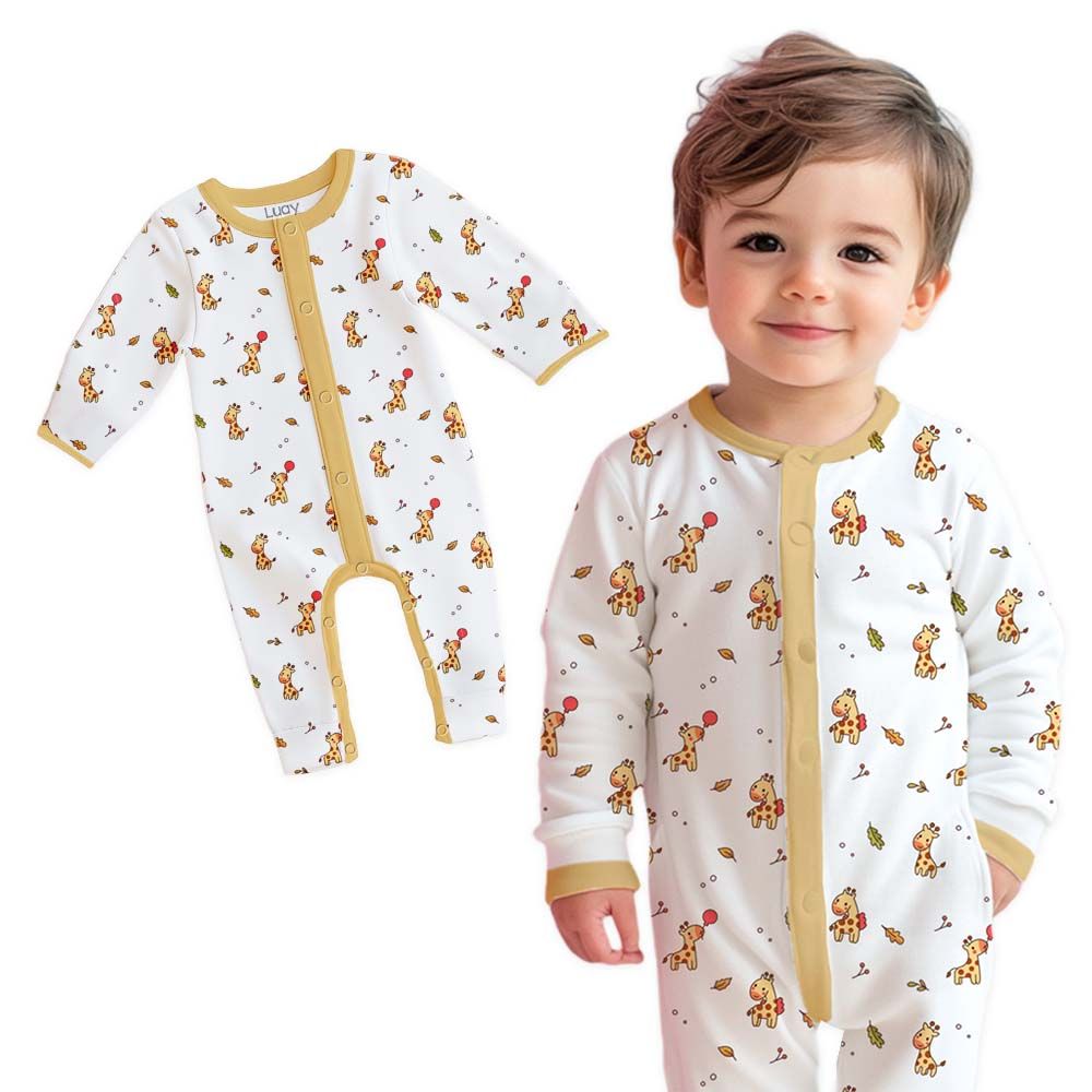 Luay - Giraffe Printed Full Sleeves Baby Romper - Multicolor